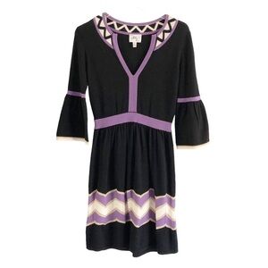 Milly Sweater Dress Black Chevron Knit Wool Dress Small